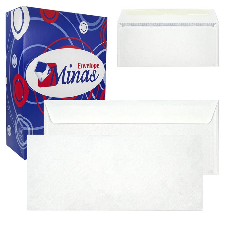 Minas Envelope 500 Minas Envelope #9 Business Envelopes, 3 7/8 x 8 7/8 Inches, White, Security Tinted, Gummed Closure, 24lb Paper, Windowless, 500 Count - Image 1